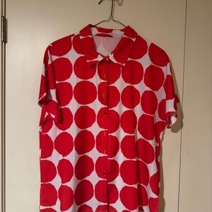 Vibrant Red and White Polka Dot Women's Button Down Shirt